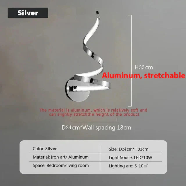 Moderne Spiral LED Væglampe i Jern og Aluminium