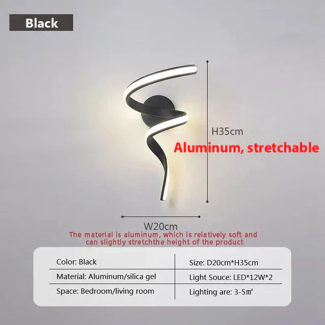Moderne Spiral LED Væglampe i Jern og Aluminium