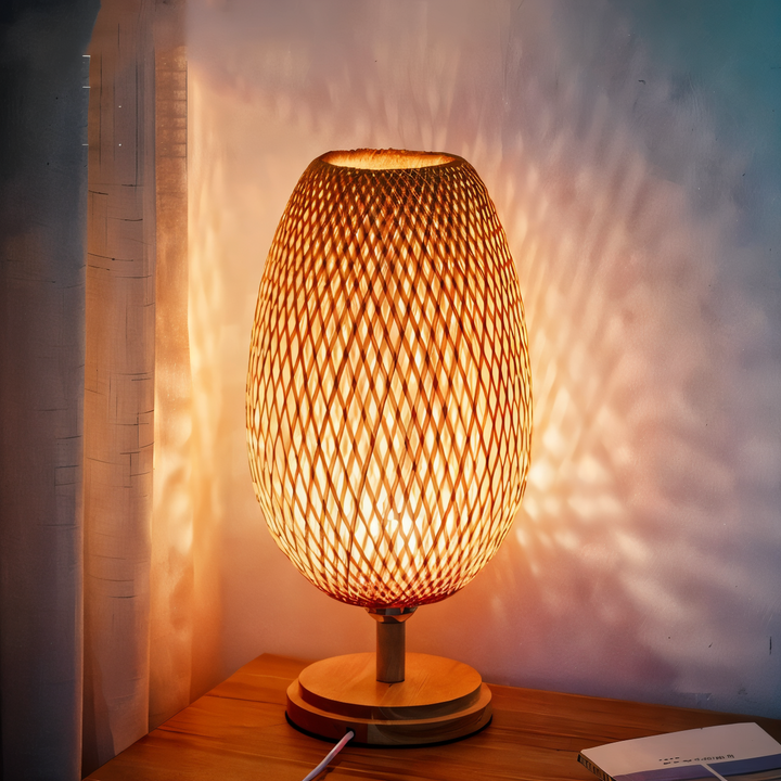 Vintage Bamboo Bordlampe med Rattan Skærm