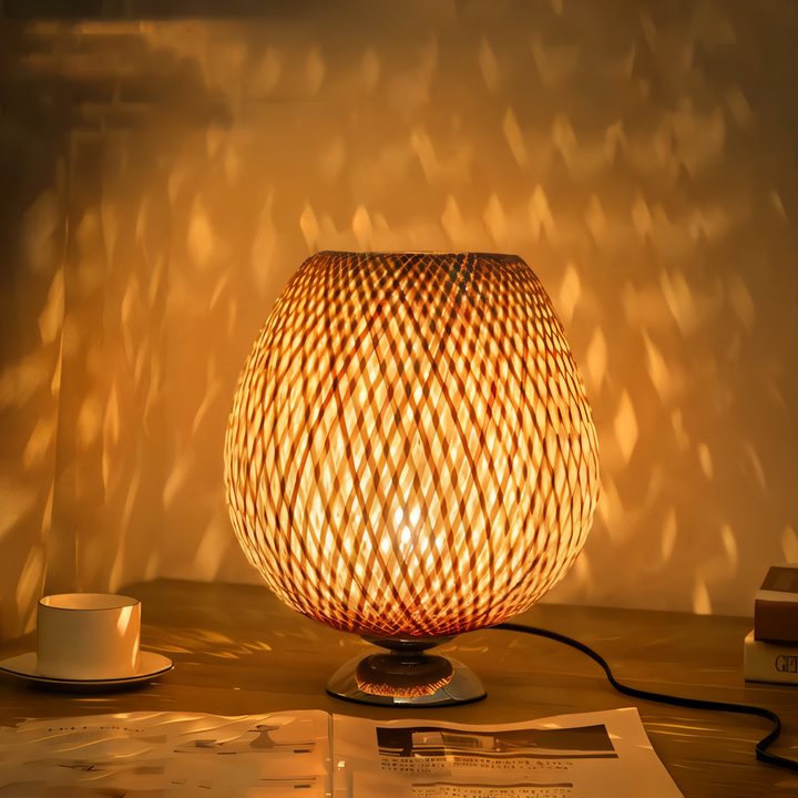 Vintage Bamboo Bordlampe med Rattan Skærm