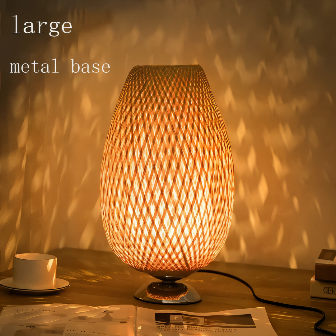 Vintage Bamboo Bordlampe med Rattan Skærm