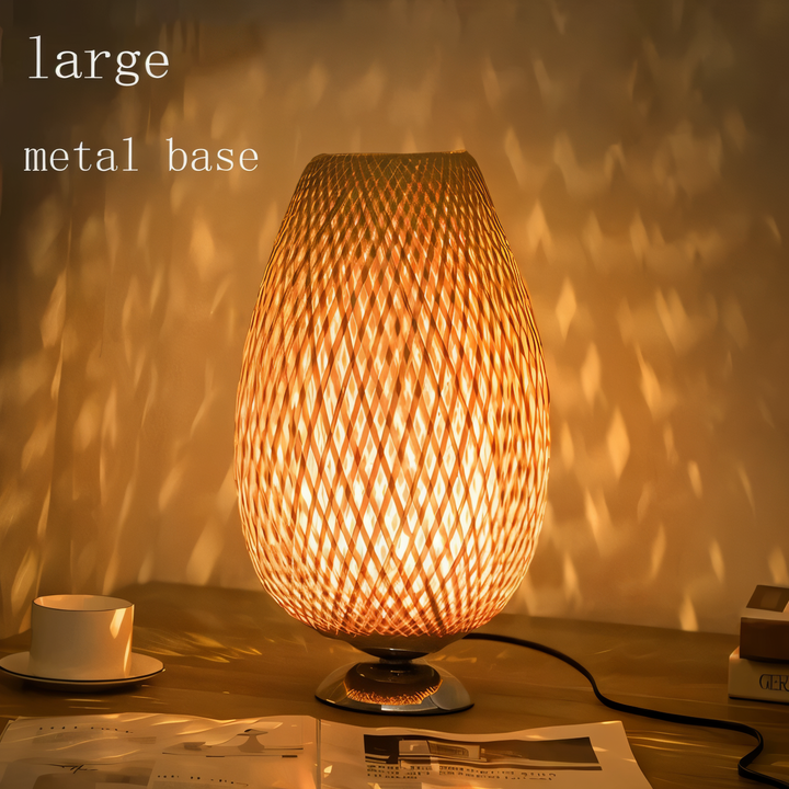 Vintage Bamboo Bordlampe med Rattan Skærm
