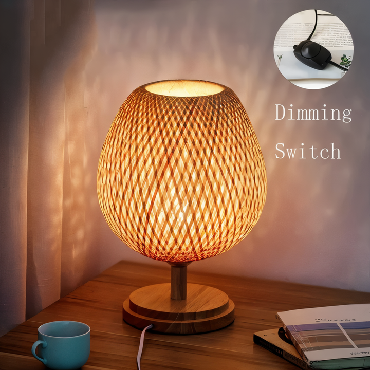 Vintage Bamboo Bordlampe med Rattan Skærm
