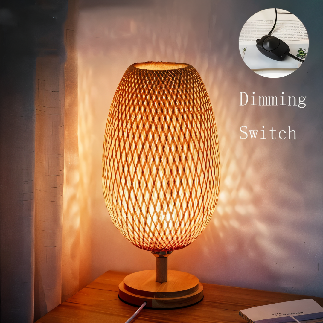 Vintage Bamboo Bordlampe med Rattan Skærm