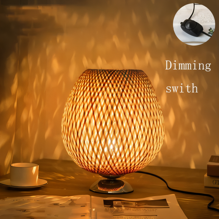 Vintage Bamboo Bordlampe med Rattan Skærm