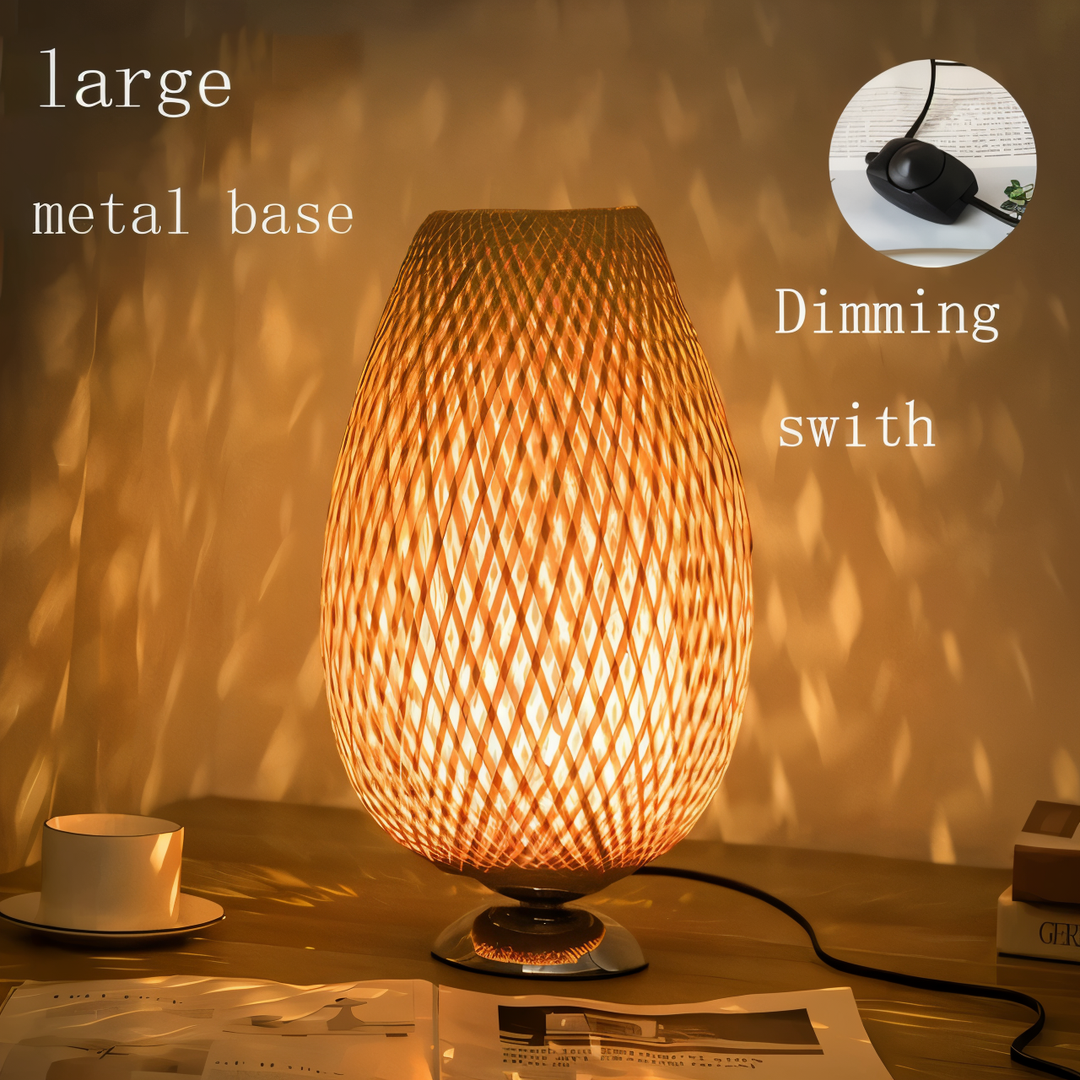 Vintage Bamboo Bordlampe med Rattan Skærm