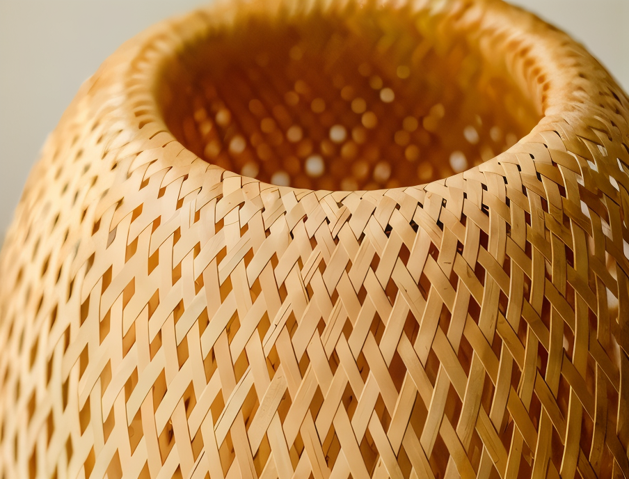 Vintage Bamboo Bordlampe med Rattan Skærm