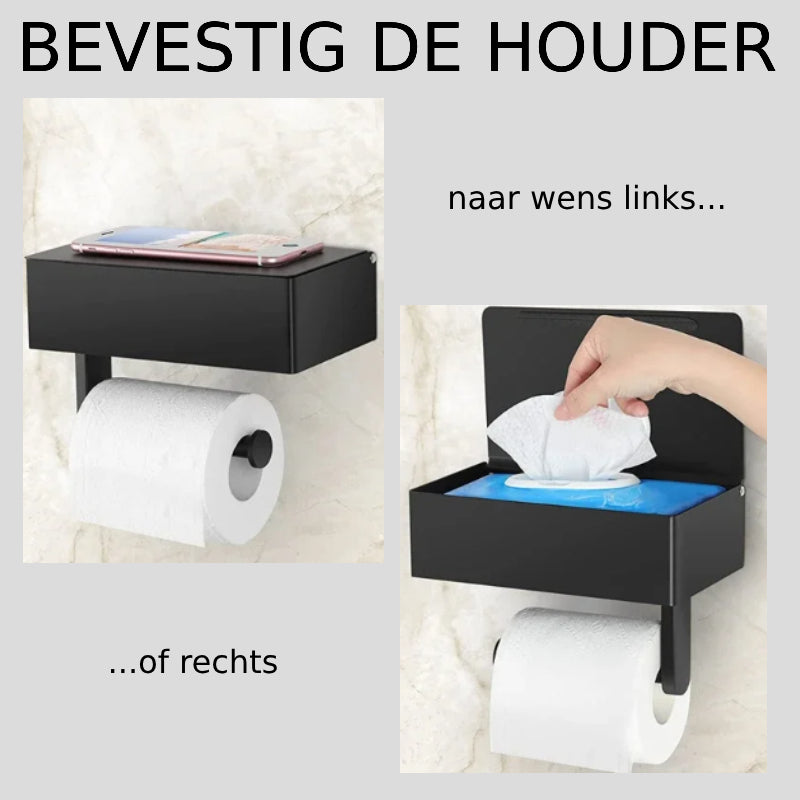 Toiletpapirholder i Rustfrit Stål med Opbevaringsskuffe