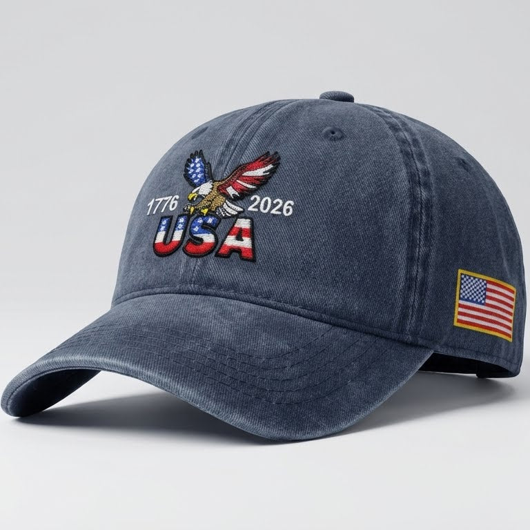 Vasket Bomulds Kasket med Broderet Amerikansk Flag