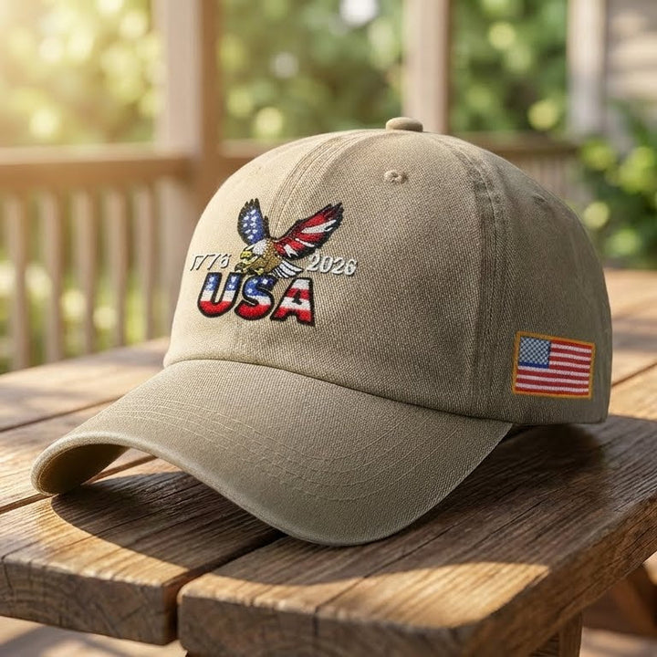 Vasket Bomulds Kasket med Broderet Amerikansk Flag