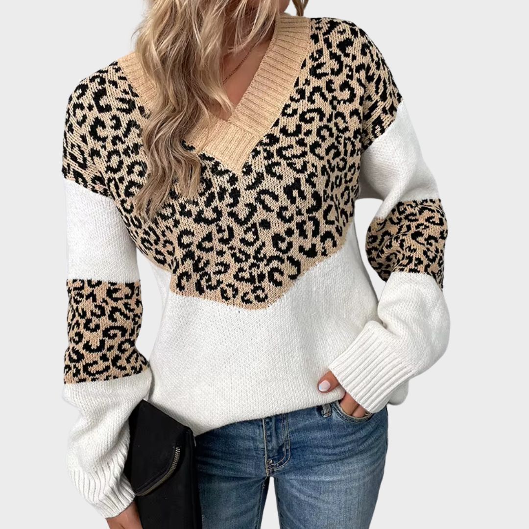 Gabriela™ | Elegant V-hals Sweater Leopard