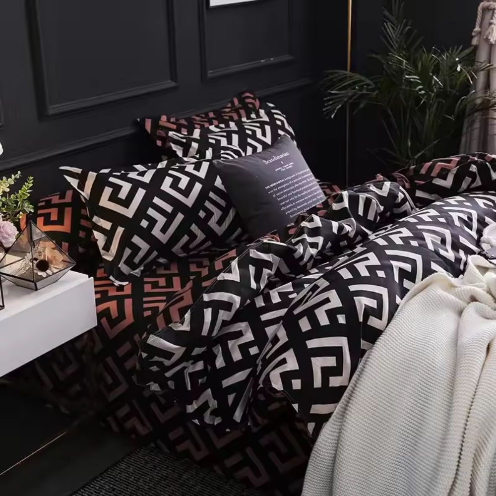 Geometrisk Duvet Cover Sæt i Blød Mikrofiber - 3 Stykker