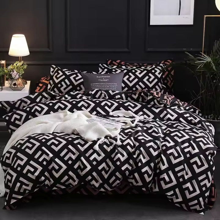 Geometrisk Duvet Cover Sæt i Blød Mikrofiber - 3 Stykker
