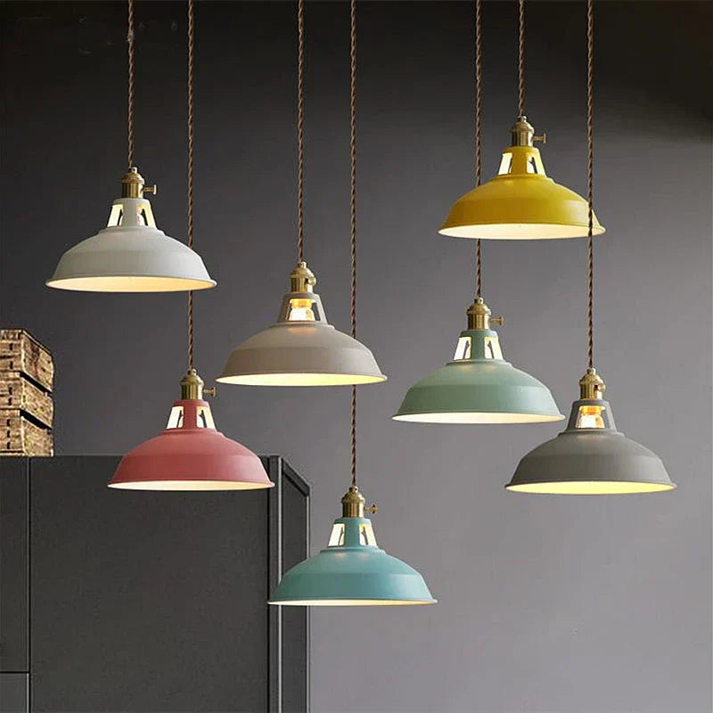 Farverig Moderne LED Pendelampe i Metal og Glas