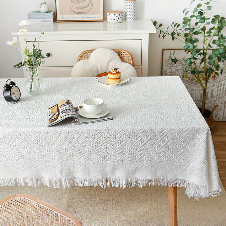 Elegant Strikket Lace Dugen i Blød Beige til Runde og Rektangulære Borde