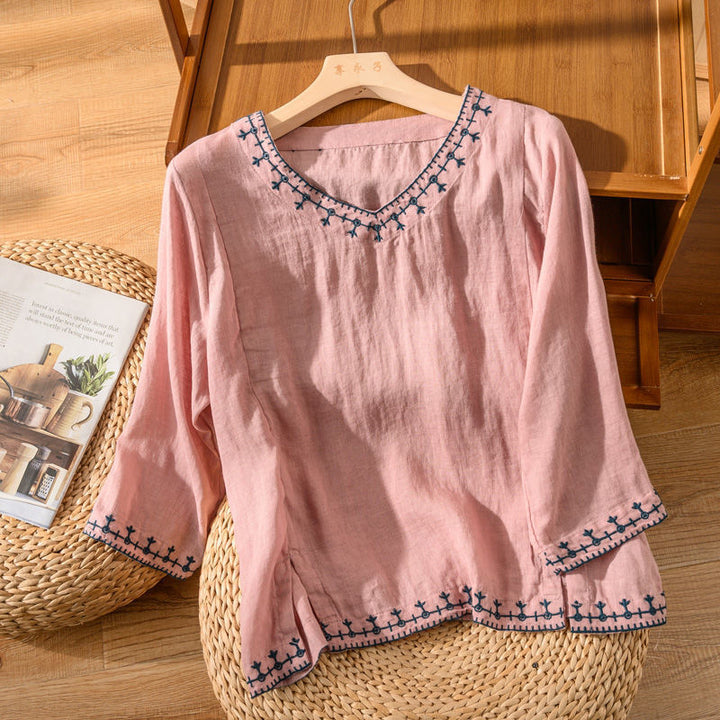 Mary™ | V-Hals Mønstret Bluse