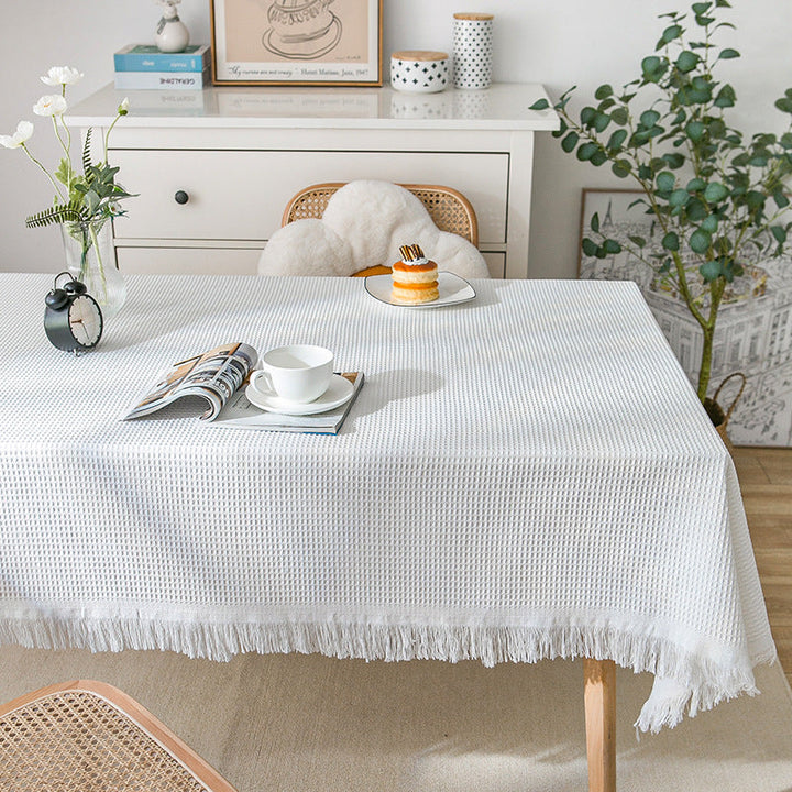 Elegant Strikket Lace Dugen i Blød Beige til Runde og Rektangulære Borde