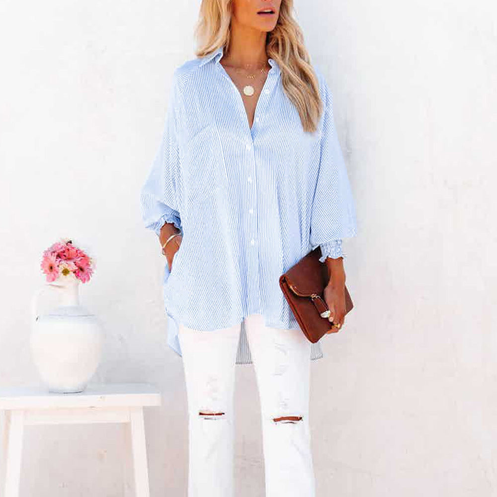 Skye | Kvinders Oversized Langærmet Stribet Button-Down Skjorte