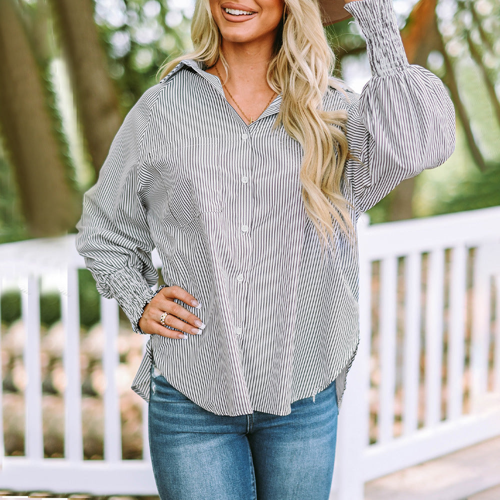 Skye | Kvinders Oversized Langærmet Stribet Button-Down Skjorte