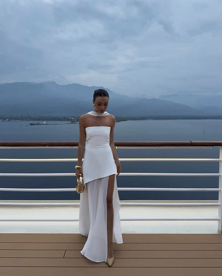 Stella | Kvinders Bryllupsgæst Strapless Asymmetrisk Maxi Kjole