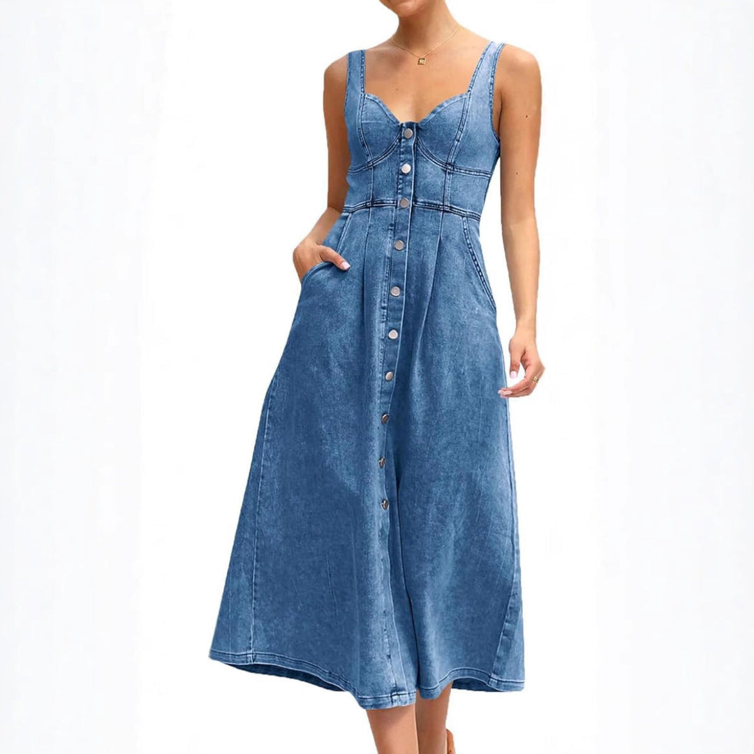 Cindy™ | Klassisk ærmeløs denimkjole med knaplukning