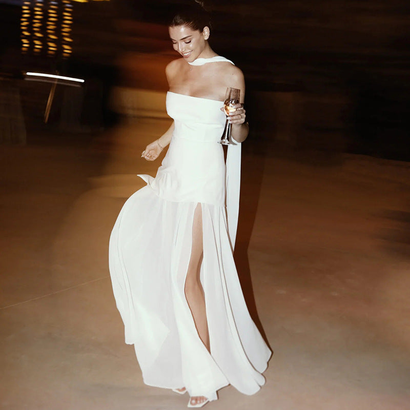 Stella | Kvinders Bryllupsgæst Strapless Asymmetrisk Maxi Kjole