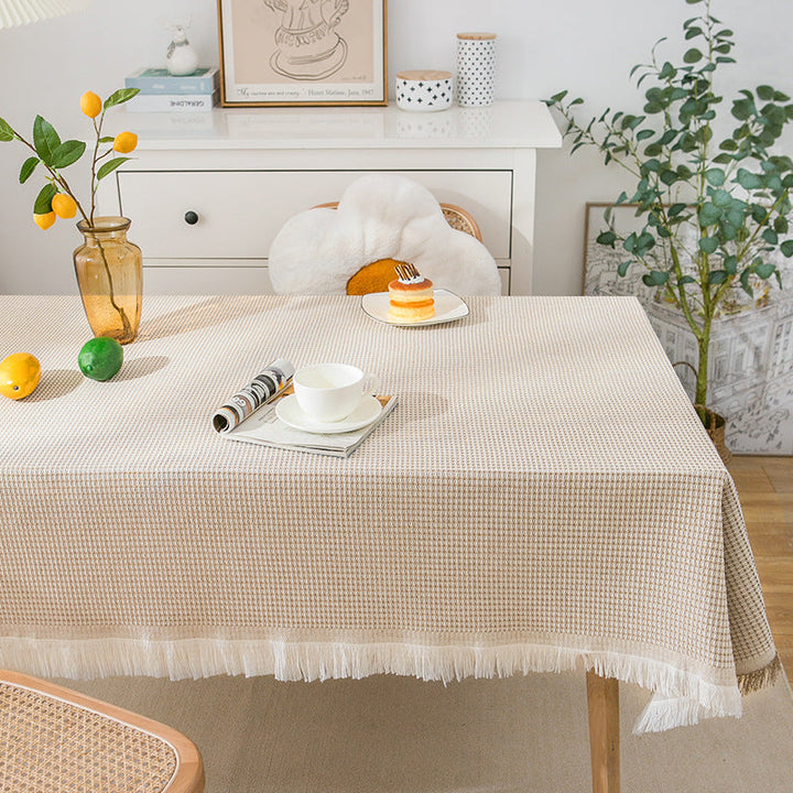 Elegant Strikket Lace Dugen i Blød Beige til Runde og Rektangulære Borde