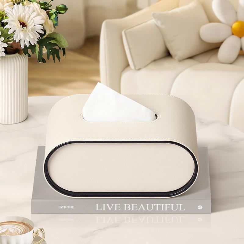 Elegant Oval Læder Tissue Box med Kontrasterende Kanter