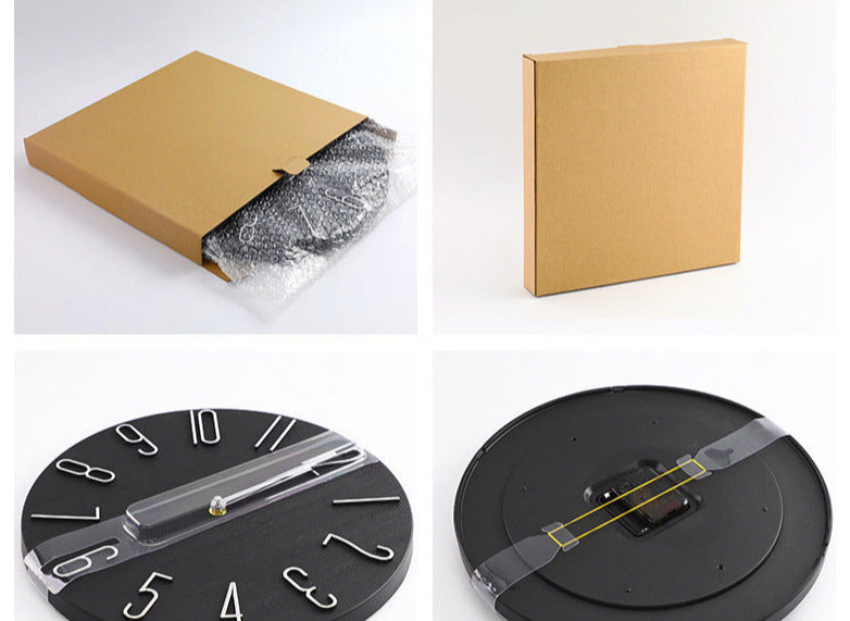 Minimalistisk MDF Vægur med Metalvisere i Naturlig Træfinish