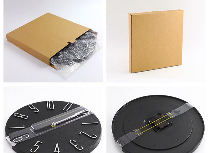 Minimalistisk MDF Vægur med Metalvisere i Naturlig Træfinish