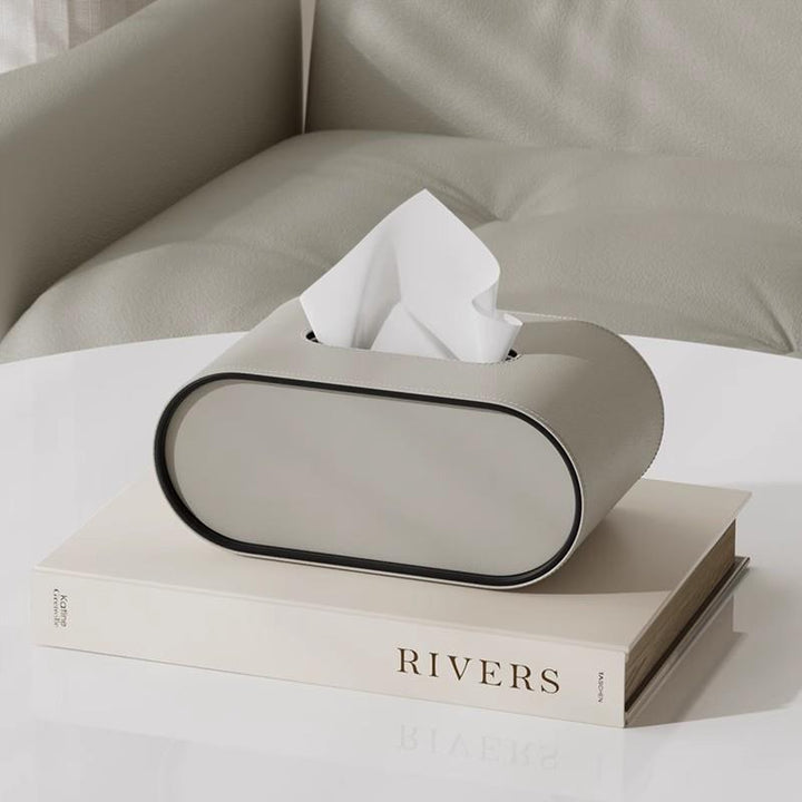 Elegant Oval Læder Tissue Box med Kontrasterende Kanter