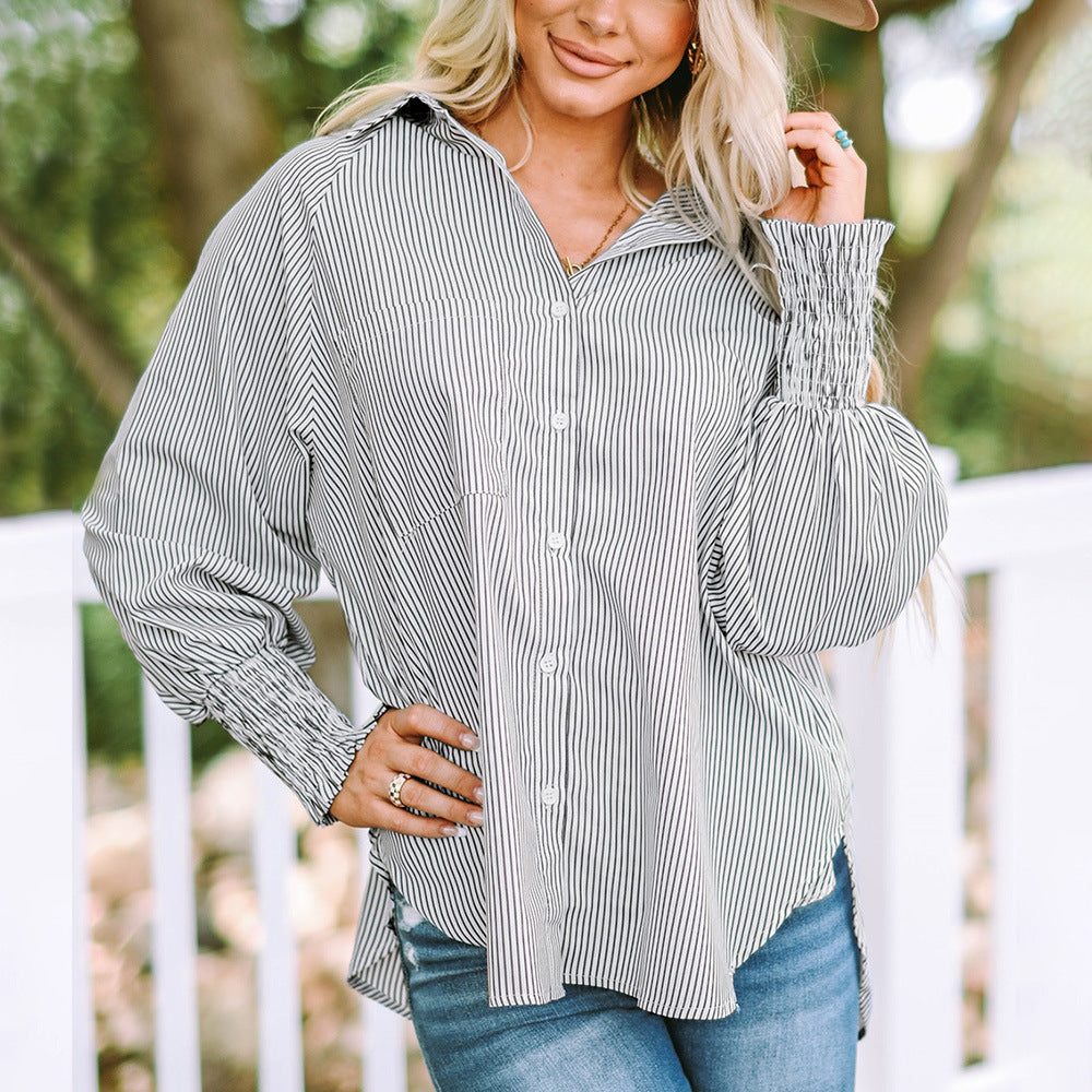 Skye | Kvinders Oversized Langærmet Stribet Button-Down Skjorte