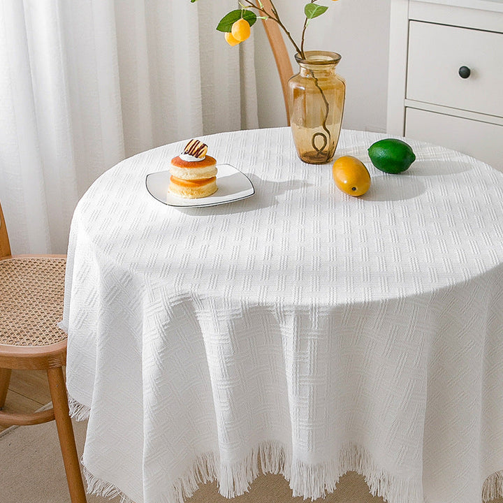 Elegant Strikket Lace Dugen i Blød Beige til Runde og Rektangulære Borde