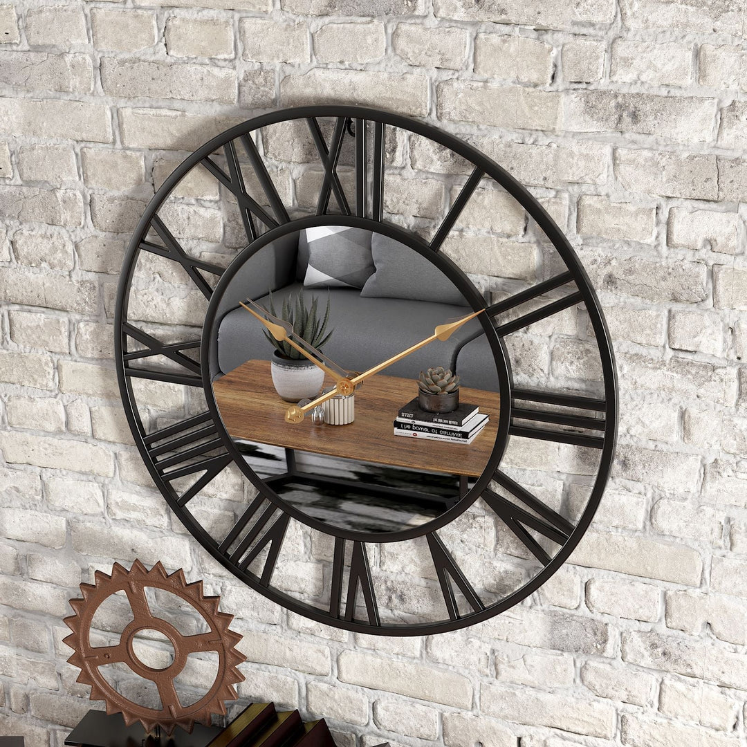 Vintage Metal Vægur med Spejl 39 cm