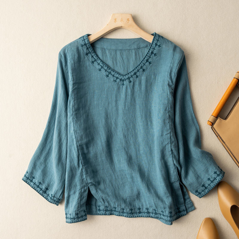 Mary™ | V-Hals Mønstret Bluse