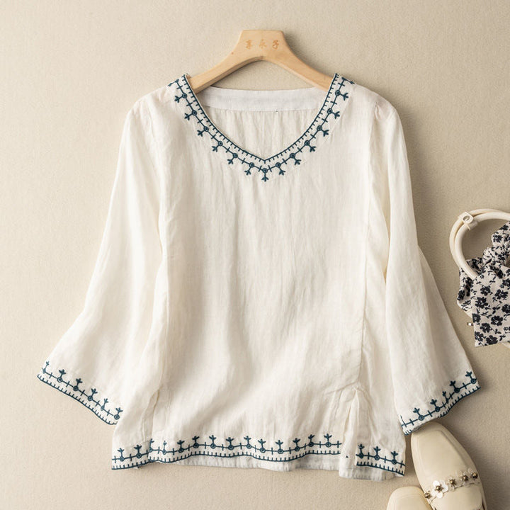 Mary™ | V-Hals Mønstret Bluse