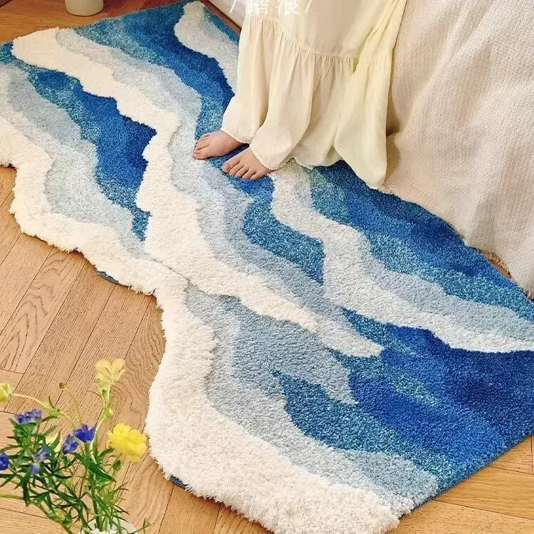 Non-Slip Flock Gulvtæppe med Bølge Mønster