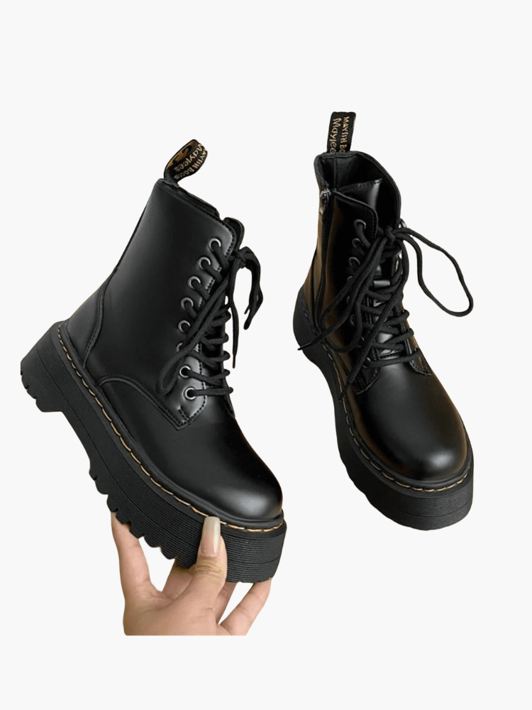 Platform Combat Boots – Classic Black Boots with Thick Sole