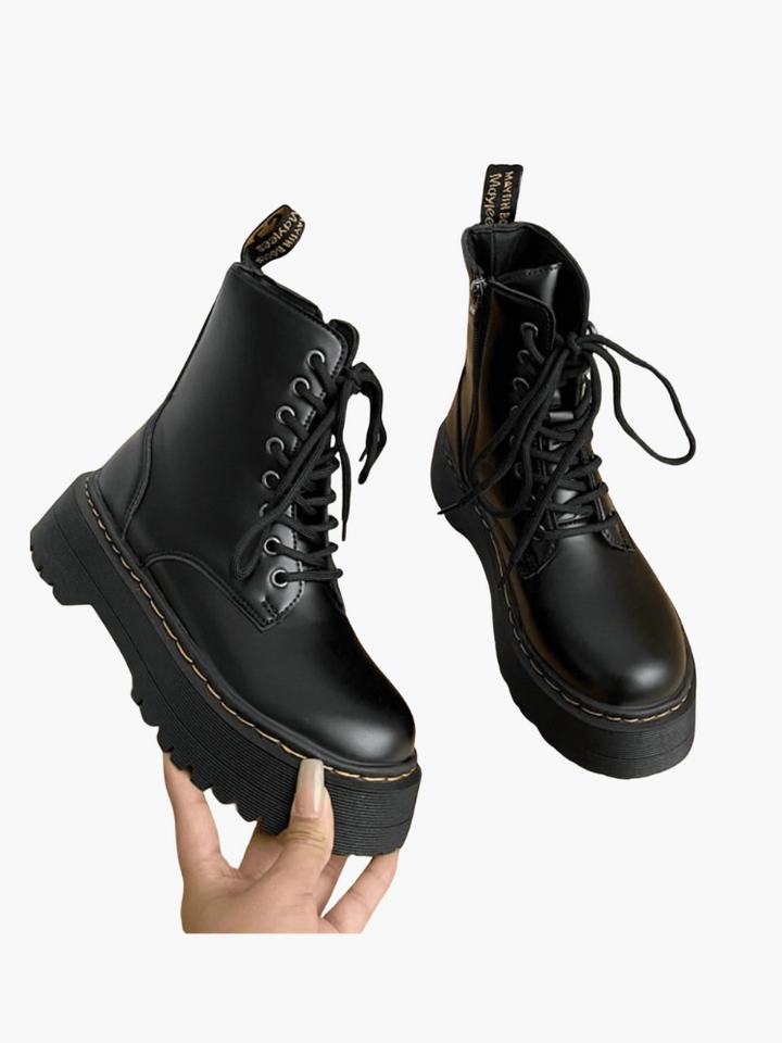 Platform Combat Boots – Classic Black Boots with Thick Sole