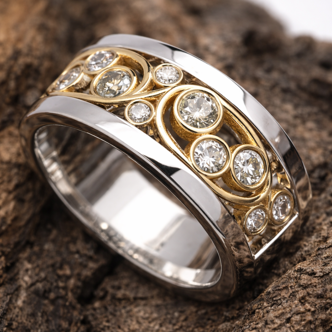 Vintage Guld- & Sølvfarvet Vedbend Ring med Zirkonia