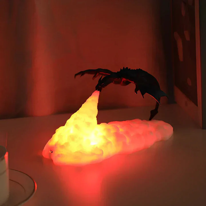 USB Genopladelig Drage Flamme Bordlampe i PLA-plast