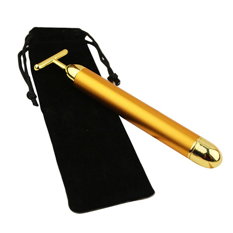Guld T-Bar Ansigtsrulle med Vibrationsterapi