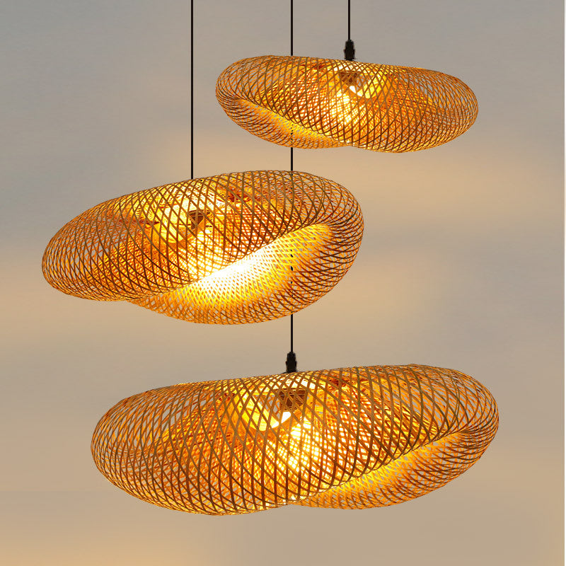 Bambus LED Loftlampe med Håndlavet Vævning