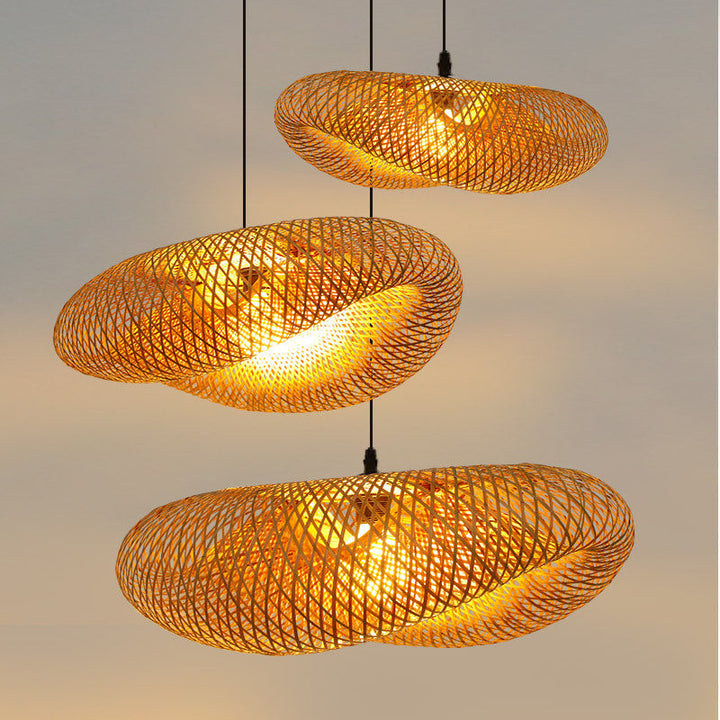 Bambus LED Loftlampe med Håndlavet Vævning