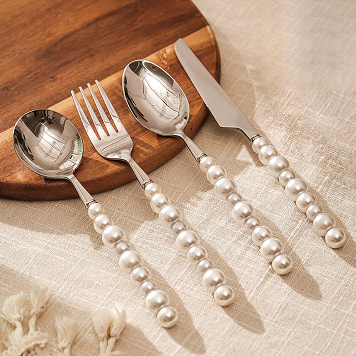 Elegant Bestiksæt i Rustfrit Stål med Perle Håndtag - 4 Stykker