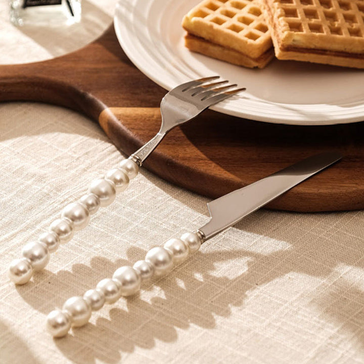 Elegant Bestik Sæt med Perlemorshåndtag i Rustfrit Stål