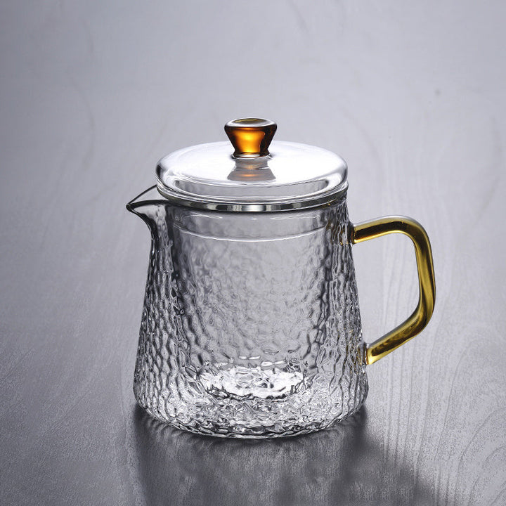 Elegant Varmebestandig Glas Teapot med Gyldent Håndtag og Si