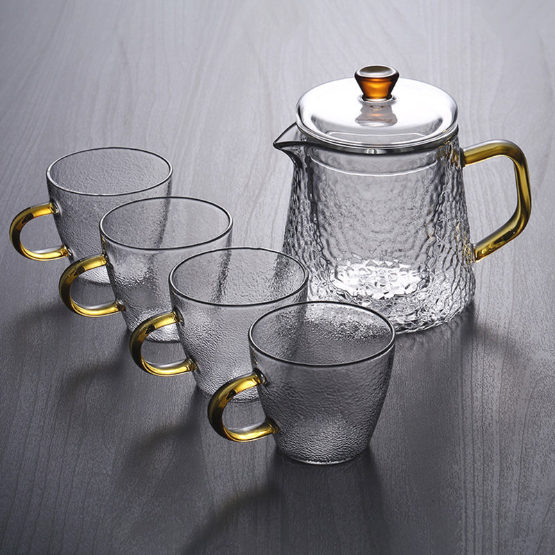 Elegant Varmebestandig Glas Teapot med Gyldent Håndtag og Si