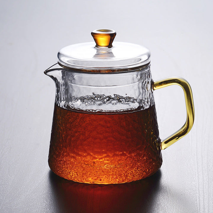 Elegant Varmebestandig Glas Teapot med Gyldent Håndtag og Si