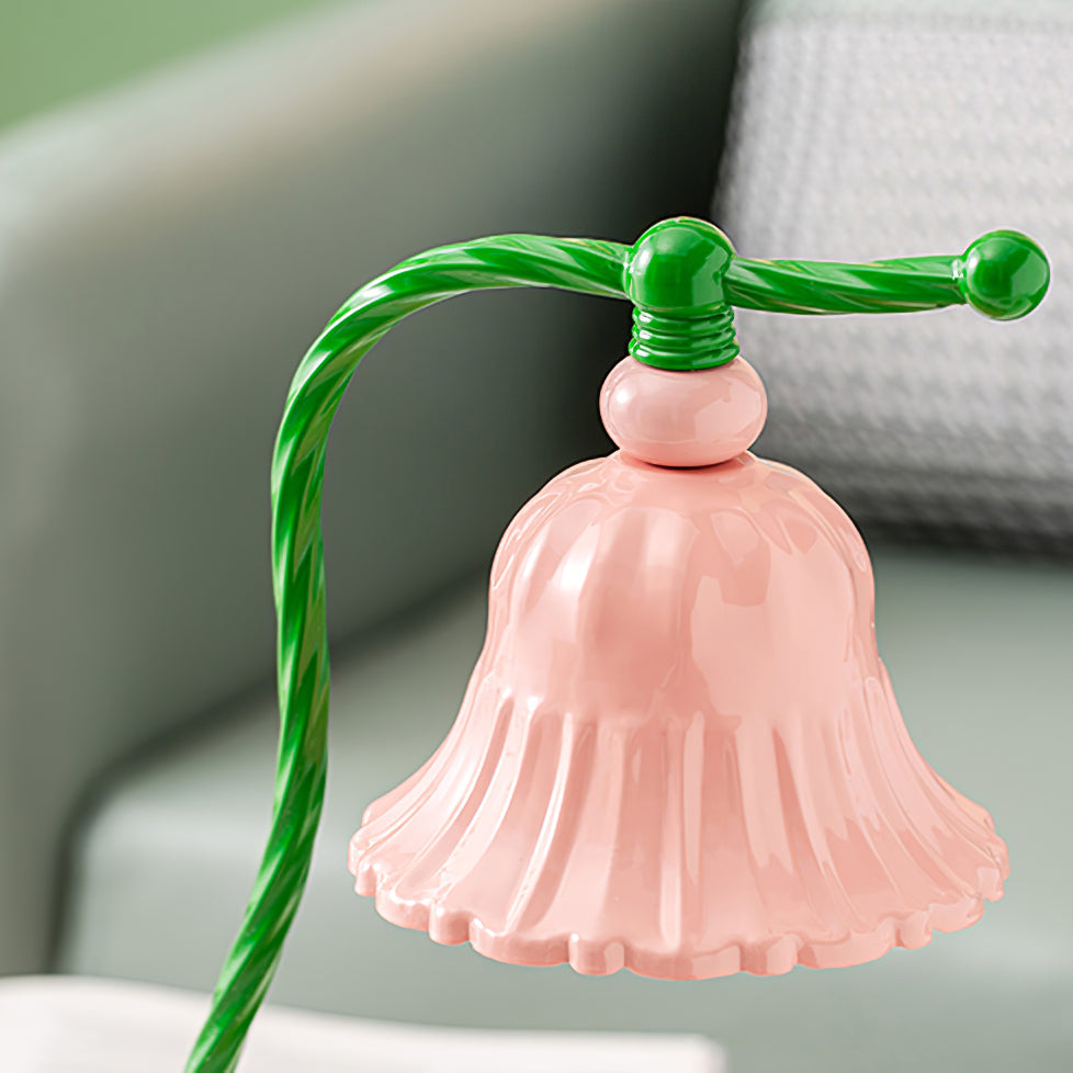 Pink Glas Blomst Bordlampe med Metalbase